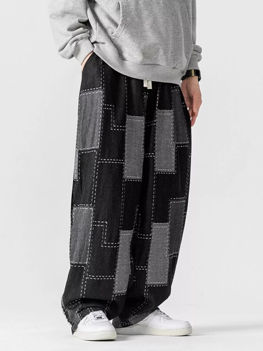 Men's Plus Size Patchwork Wide Leg Jeans
