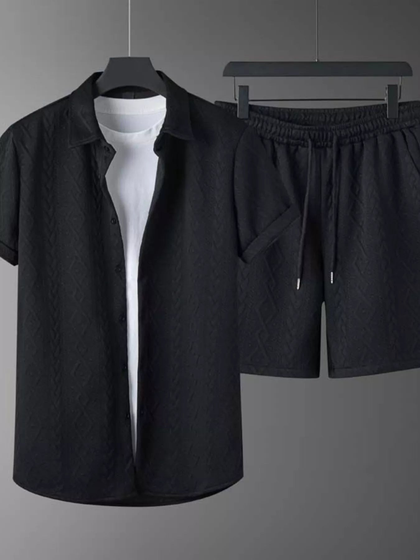 Men's Textured Knit Short Sleeve Polo & Shorts Set