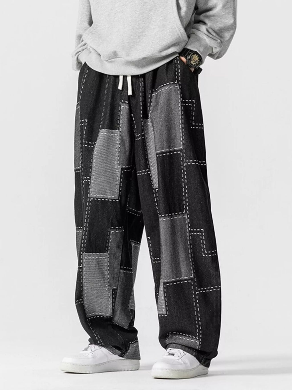 Men's Plus Size Patchwork Wide Leg Jeans