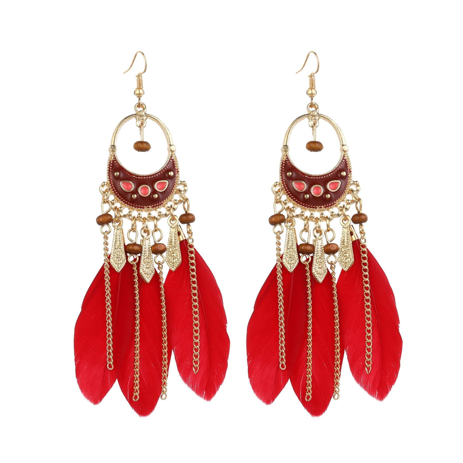 Eardrops Water Drop Feather Jewelry Retro Ethnic Style Earrings