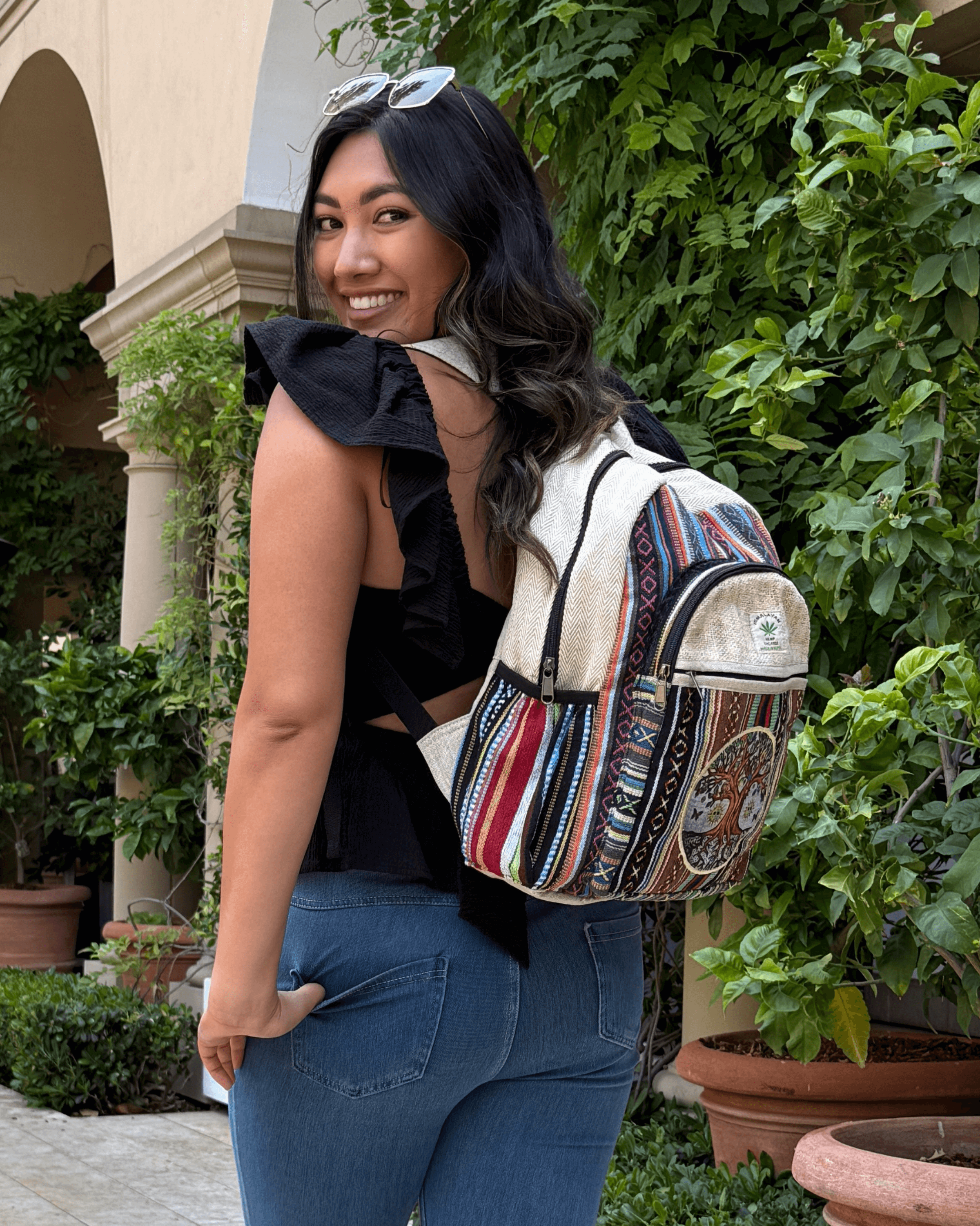 Kathmandu Collection Handmade Cotton and Hemp Tree of Life Backpack