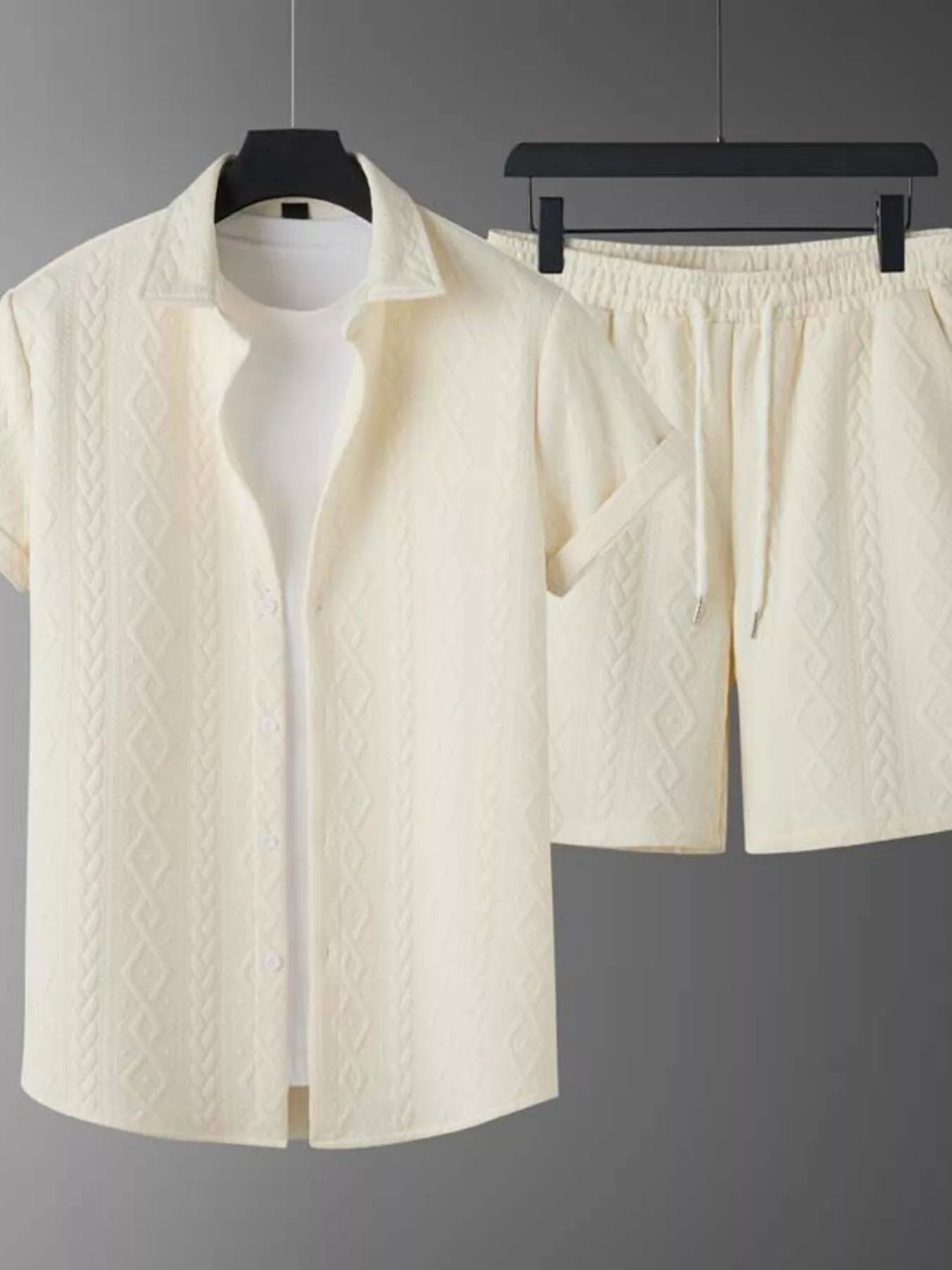Men's Textured Knit Short Sleeve Polo & Shorts Set