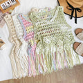 Boho Fringe Woven Sleeveless Cover-Up Top | Cotton Beach Vacation Layering Top