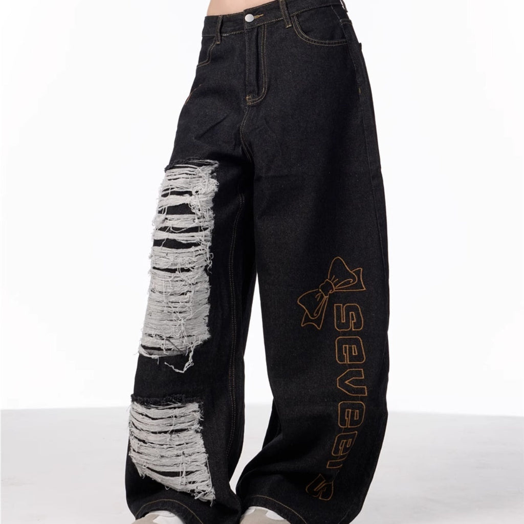 Retro Embroidered Wide-Leg Jeans