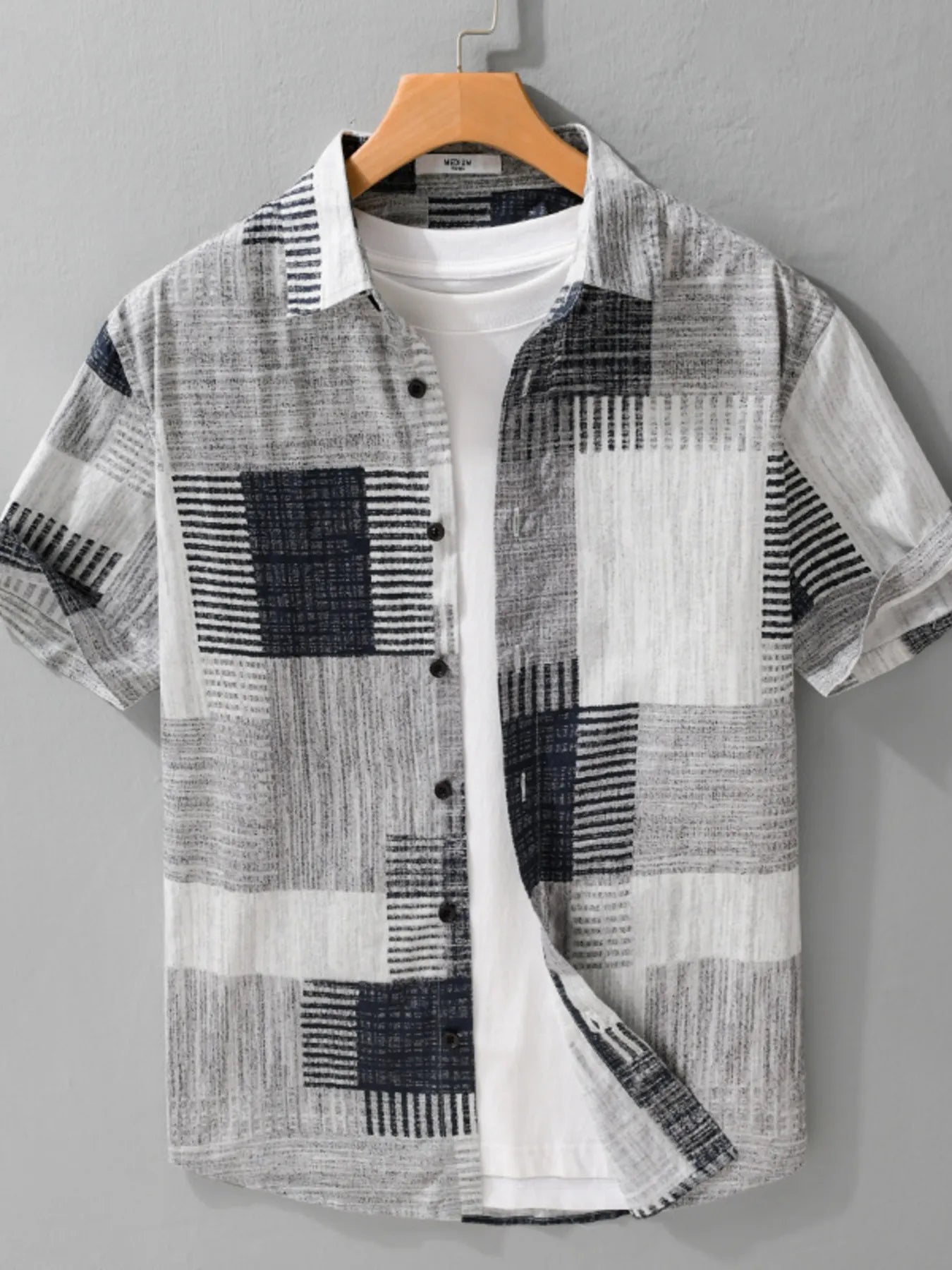 Men's Plus Size Patchwork Print Short Sleeve Shirt