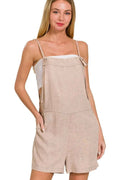 Washed Linen Knot Strap Rompers in ASH MOCHA