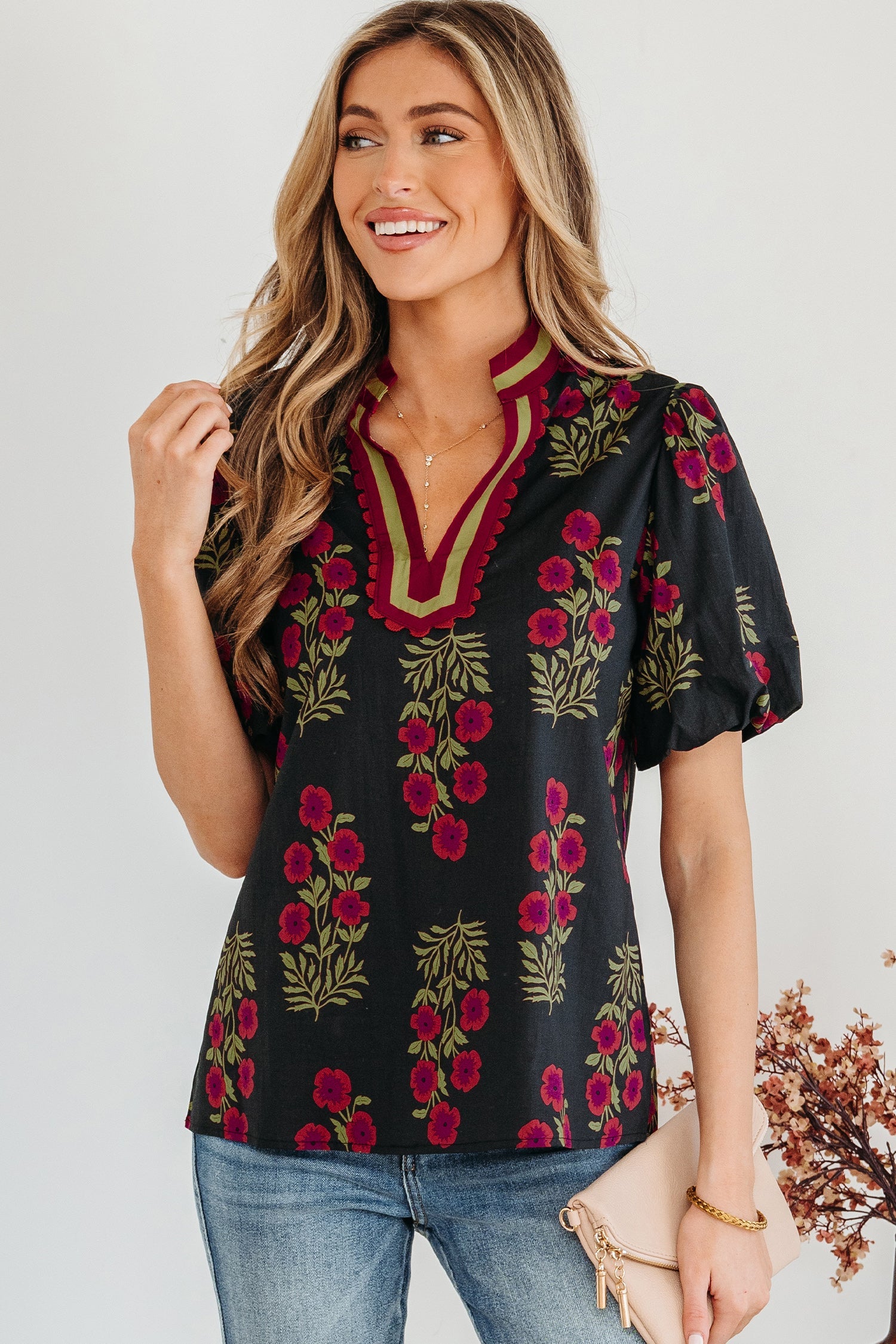 Zoe Contrast Slit Neckline Blouse