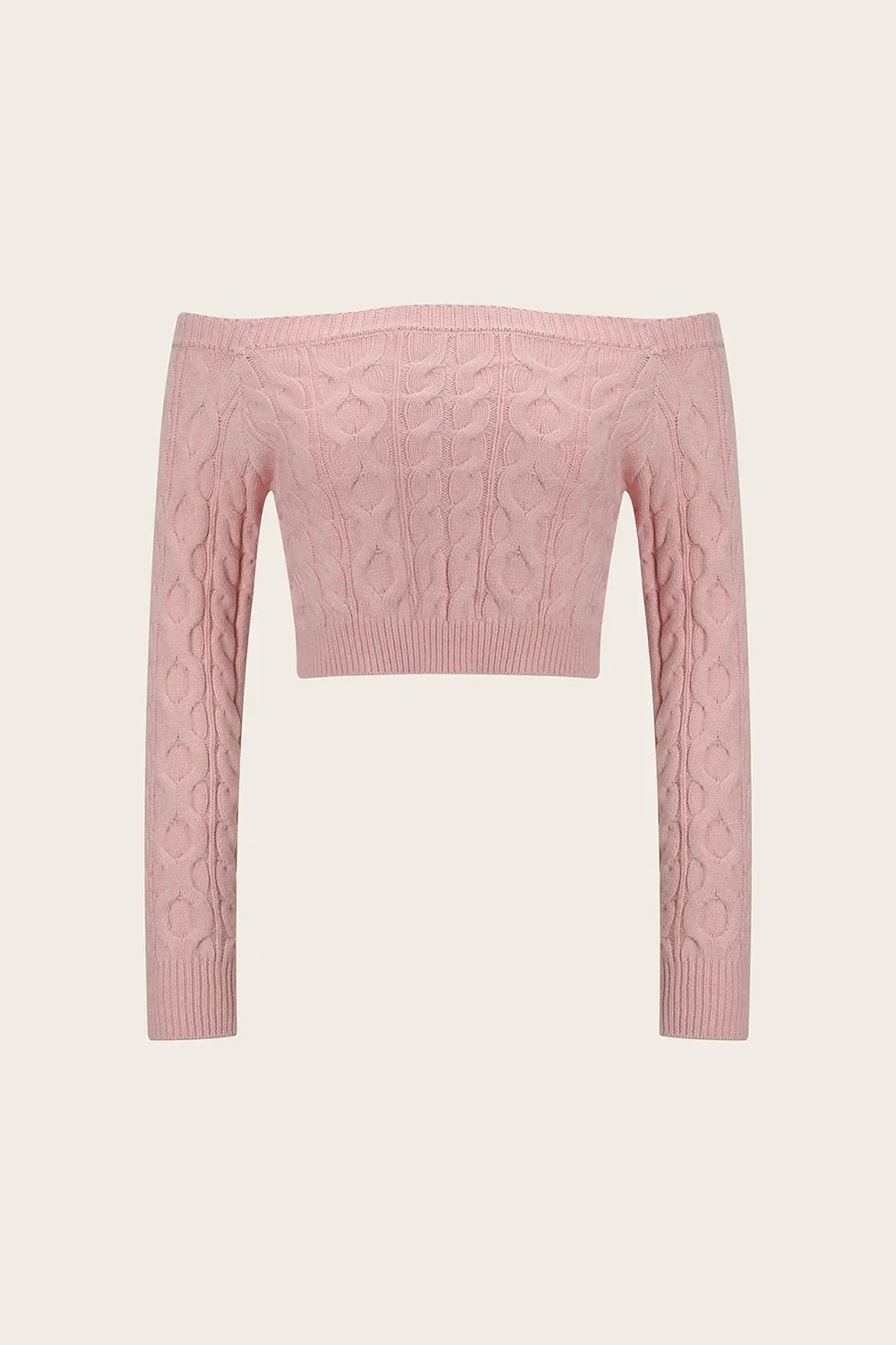 Cable-Knit Off-Shoulder Long Sleeve Sweater