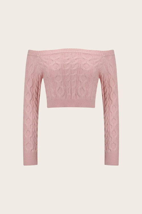 Cable-Knit Off-Shoulder Long Sleeve Sweater