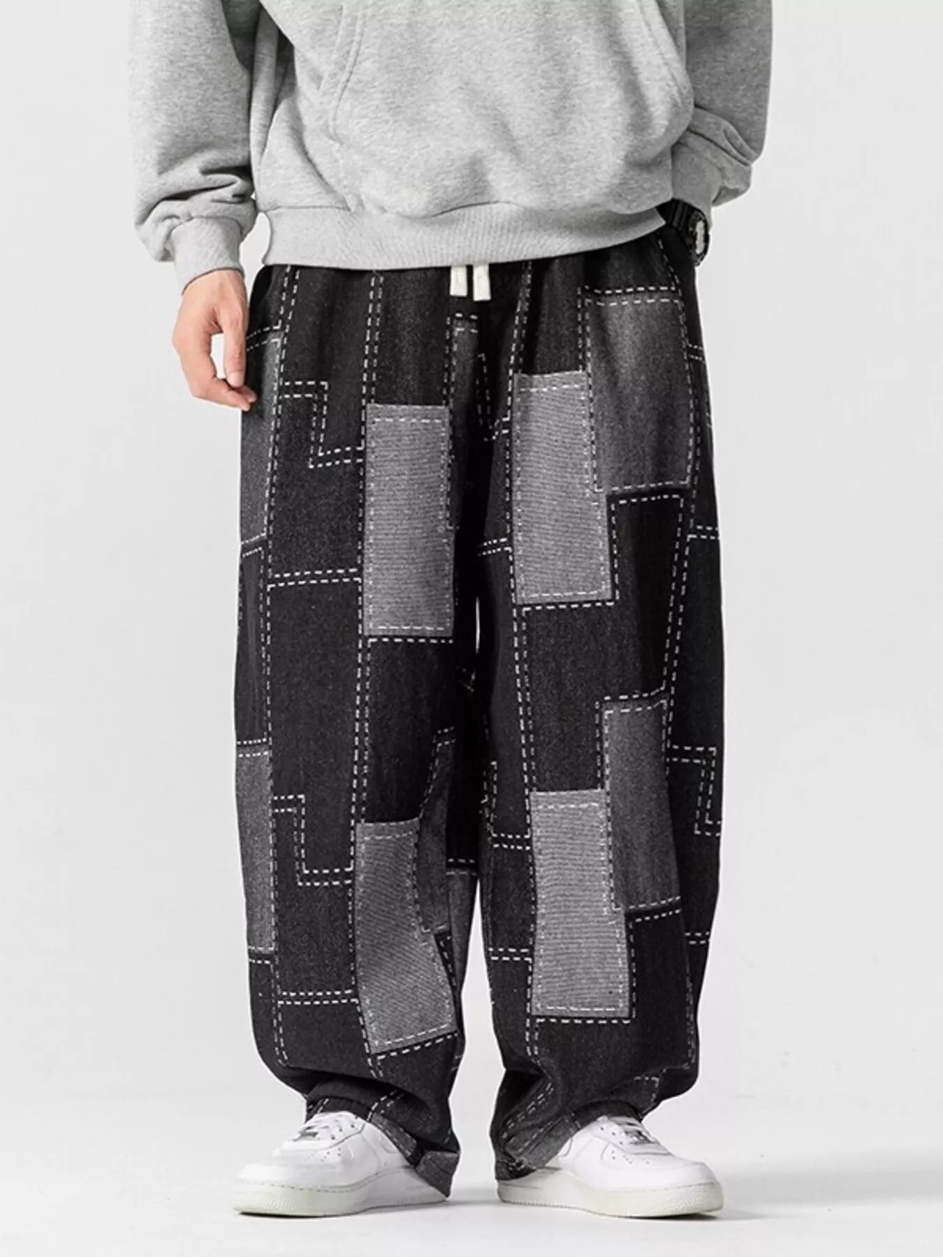 Men's Plus Size Patchwork Wide Leg Jeans
