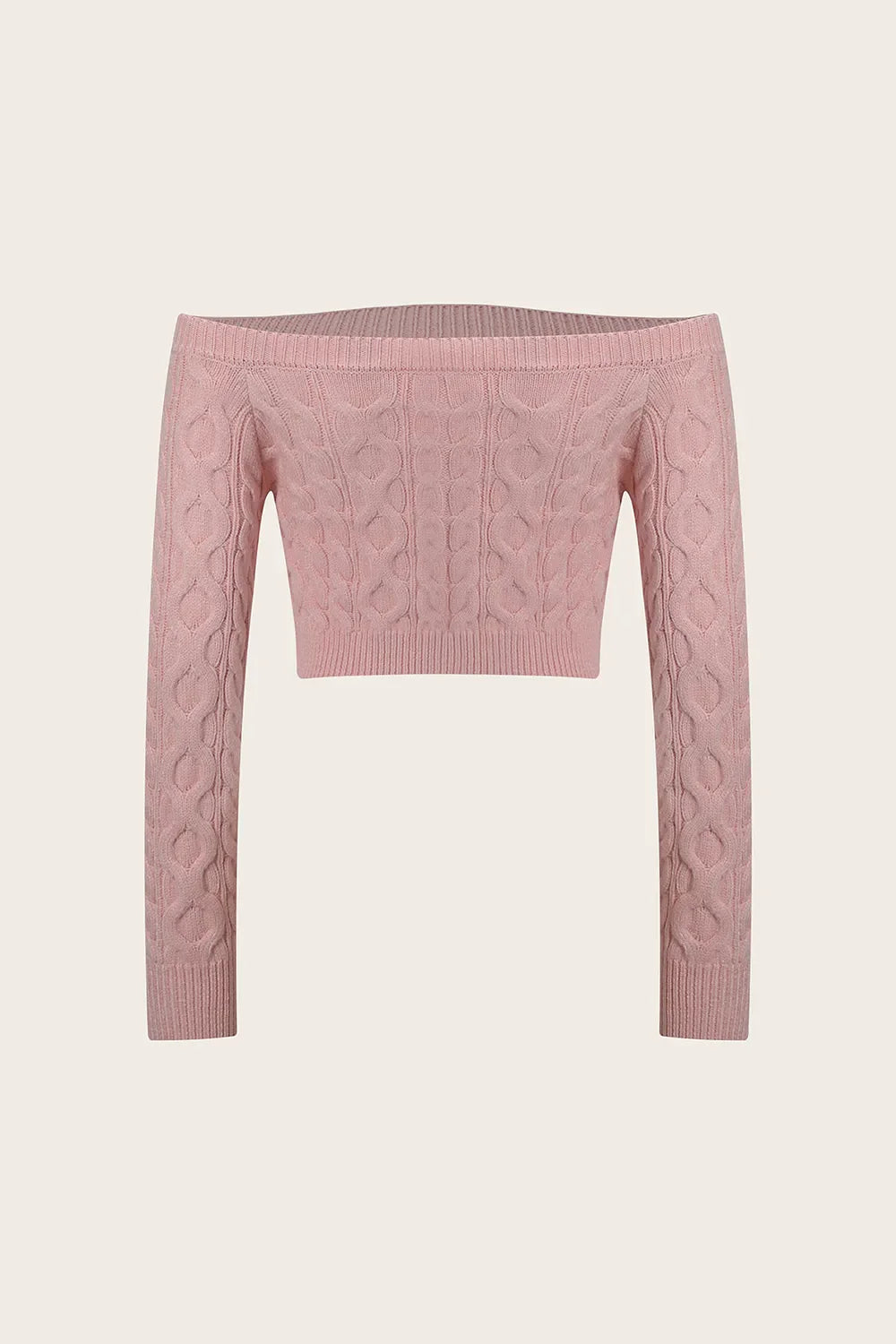 Cable-Knit Off-Shoulder Long Sleeve Sweater