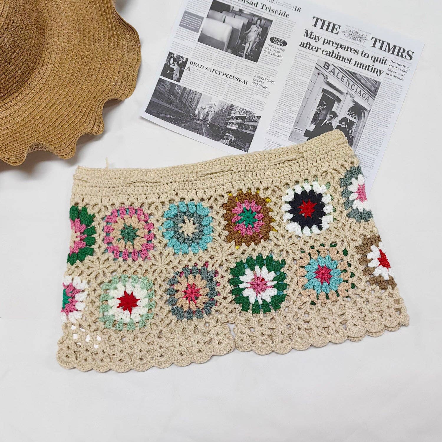 Random Color Crochet Patchwork High-Waisted Hot Pants