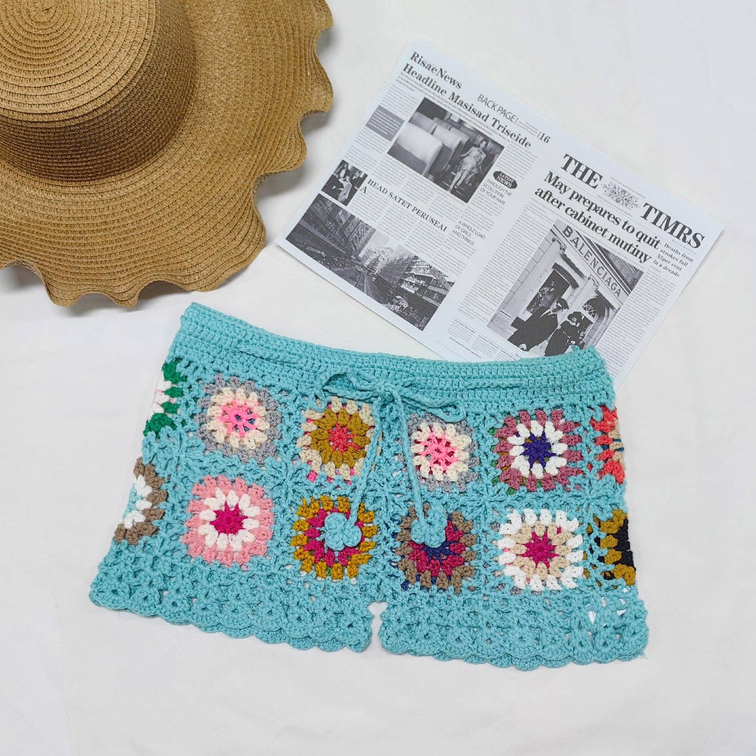 Random Color Crochet Patchwork High-Waisted Hot Pants