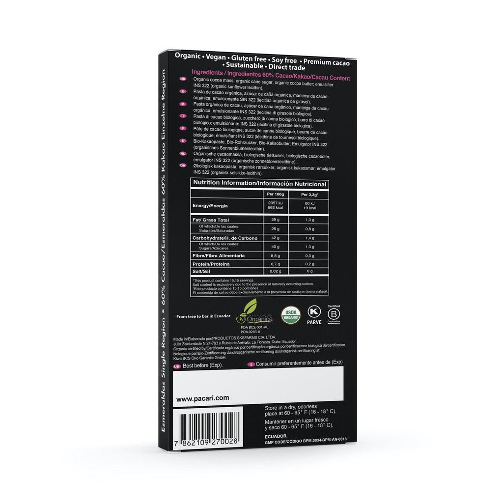 Esmeraldas 60% Organic Chocolate Bar