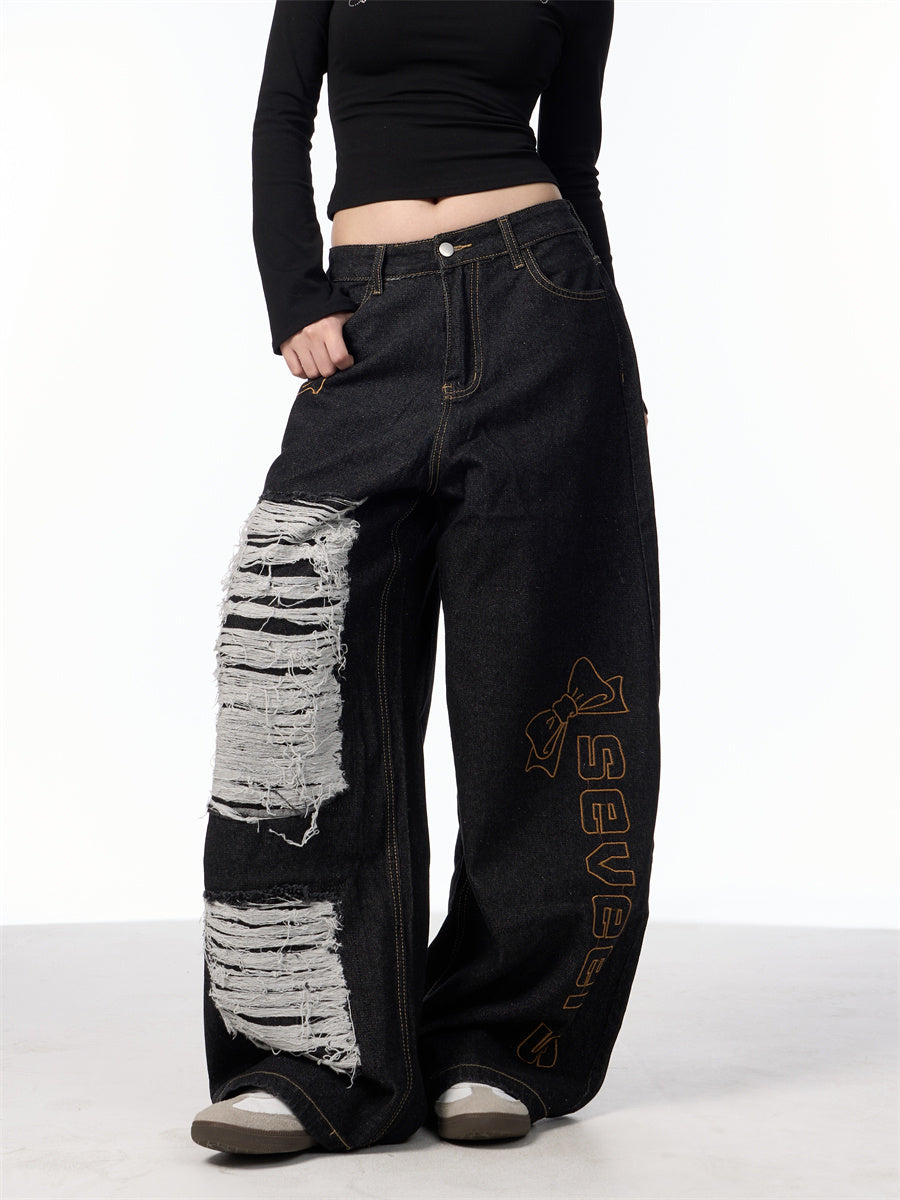 Retro Embroidered Wide-Leg Jeans