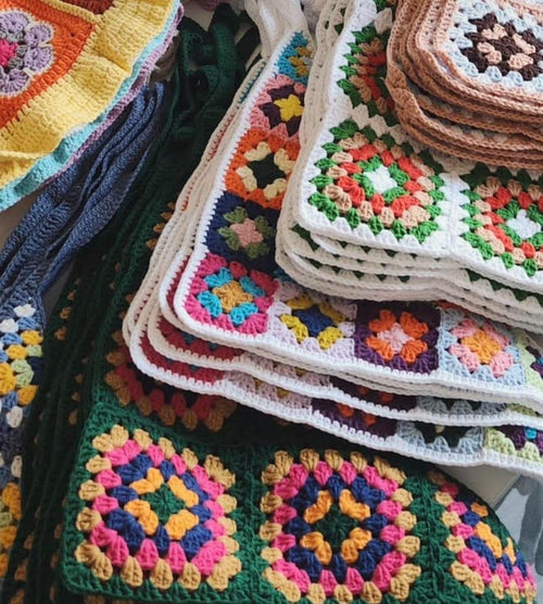 3-in-1 Crochet Granny Square Bandana – Handmade Colorful Boho Accessory | Retro Crochet Gift