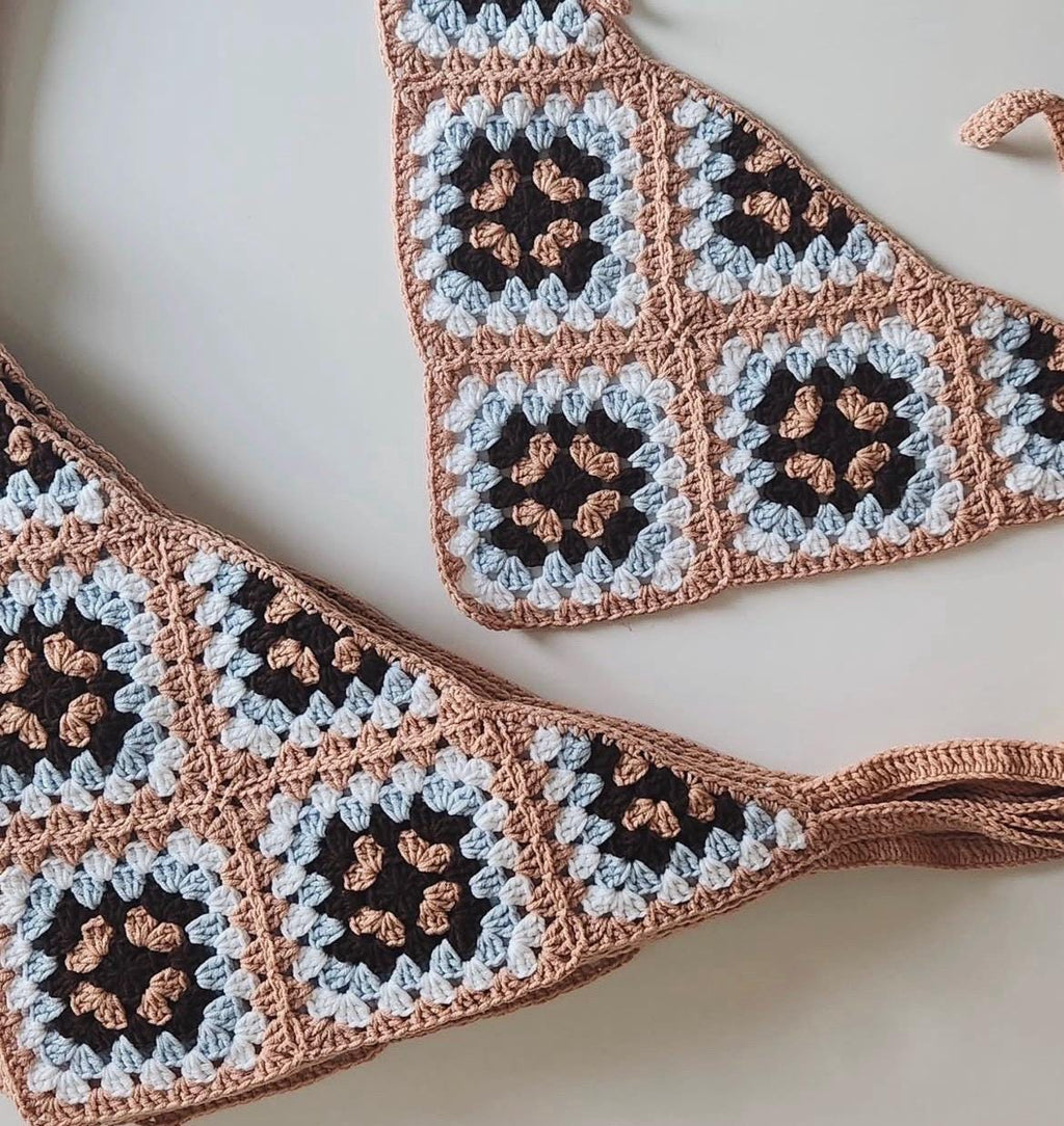 3-in-1 Crochet Granny Square Bandana – Handmade Colorful Boho Accessory | Retro Crochet Gift