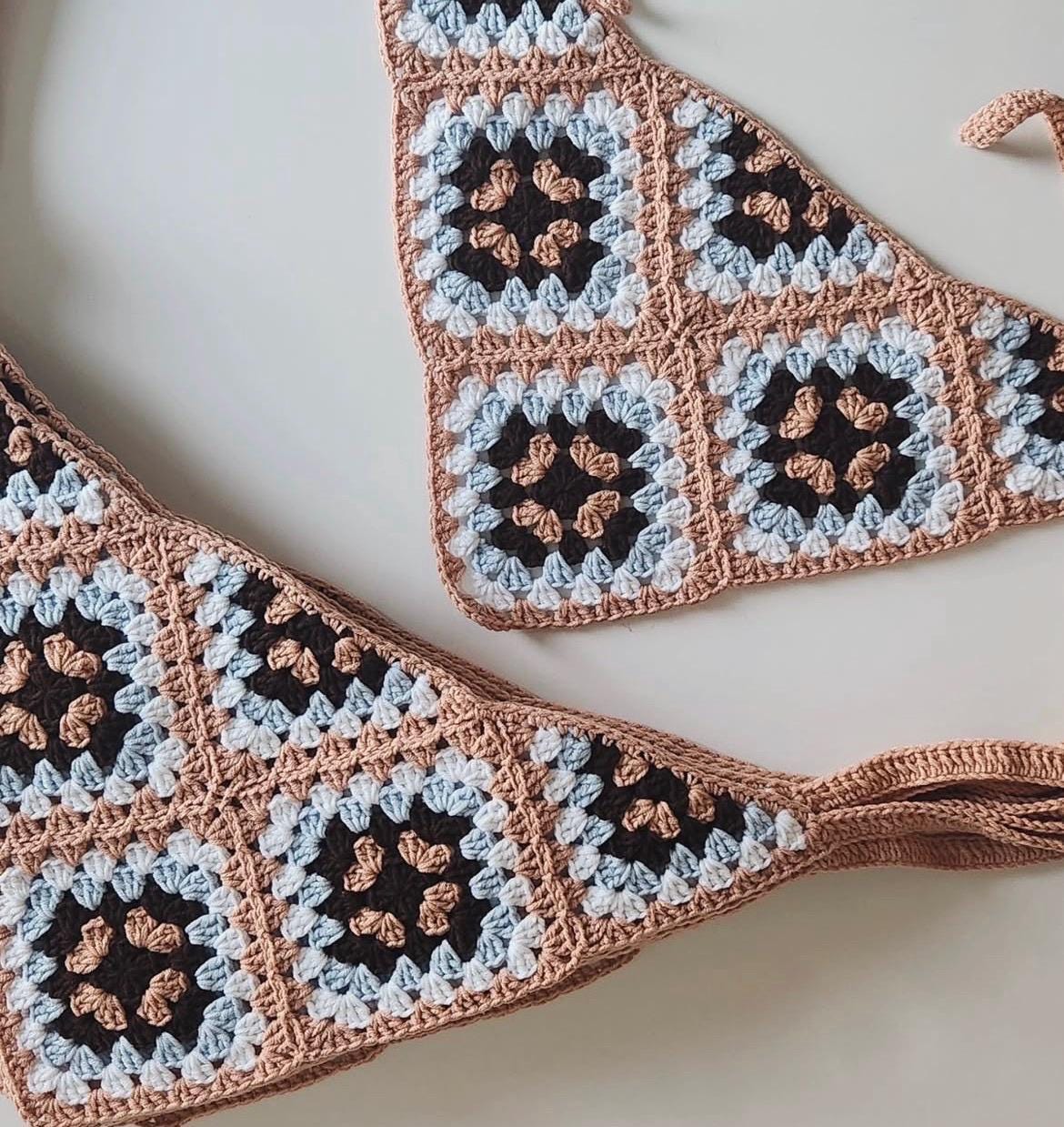 3-in-1 Crochet Granny Square Bandana – Handmade Colorful Boho Accessory | Retro Crochet Gift