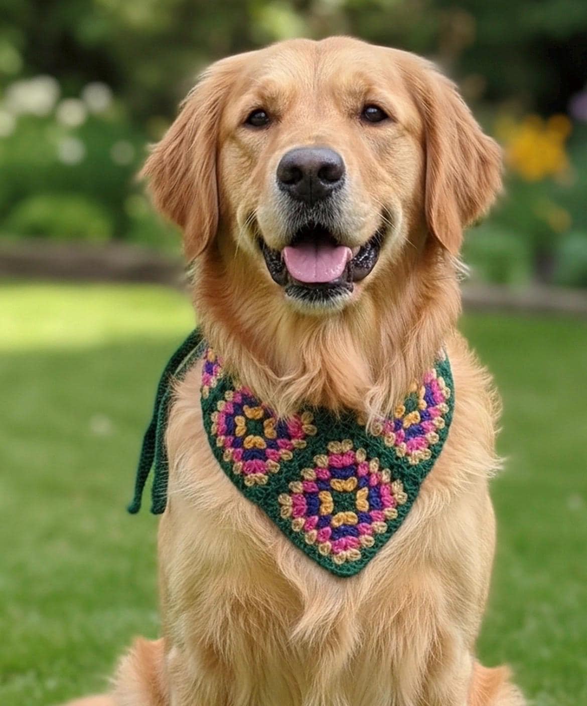 3-in-1 Crochet Granny Square Bandana – Handmade Colorful Boho Accessory | Retro Crochet Gift