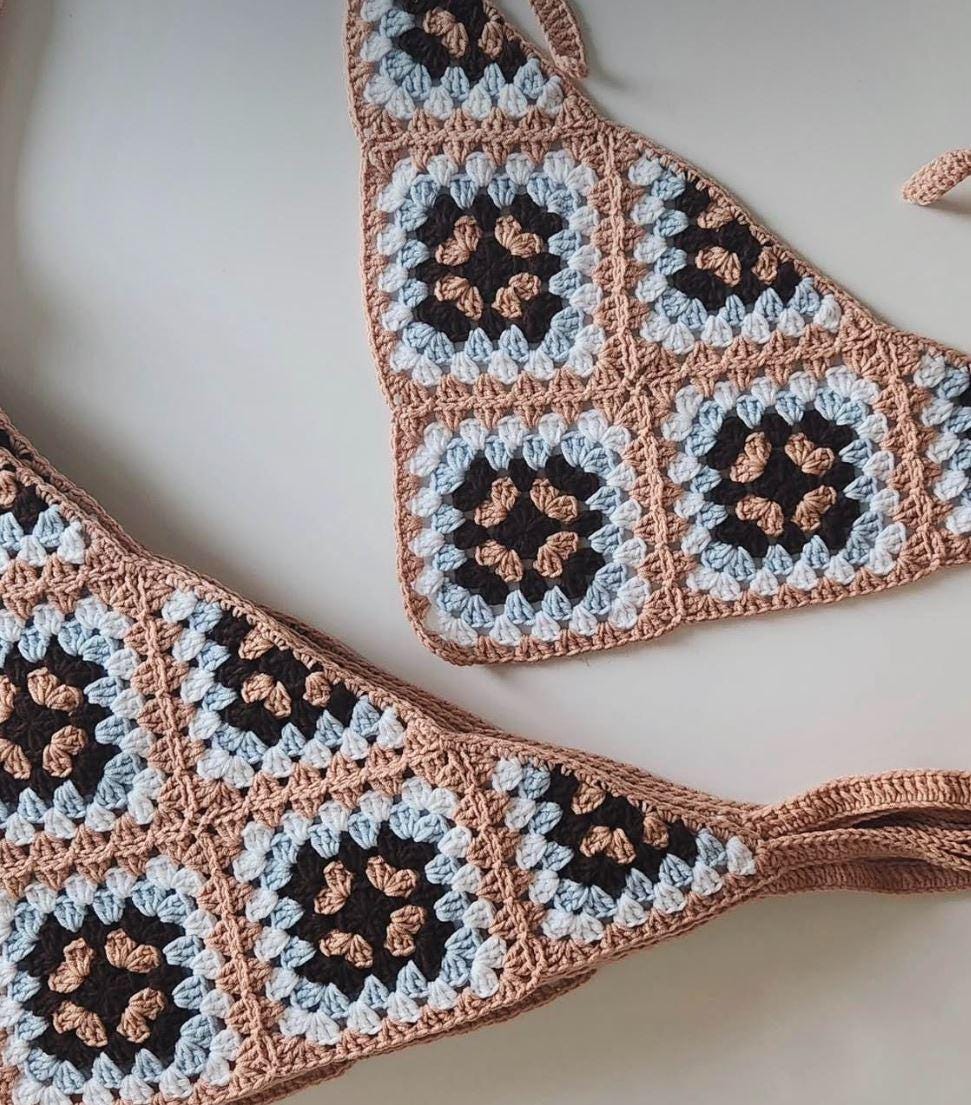 3-in-1 Crochet Granny Square Bandana – Handmade Colorful Boho Accessory | Retro Crochet Gift