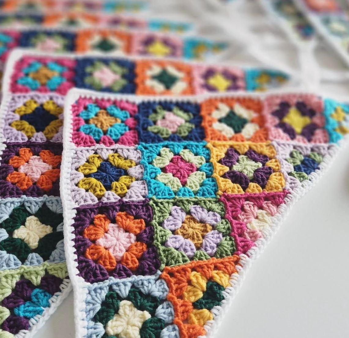 3-in-1 Crochet Granny Square Bandana – Handmade Colorful Boho Accessory | Retro Crochet Gift