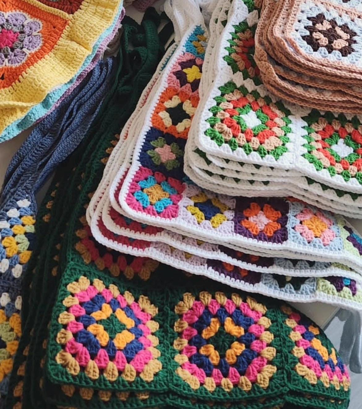 3-in-1 Crochet Granny Square Bandana – Handmade Colorful Boho Accessory | Retro Crochet Gift
