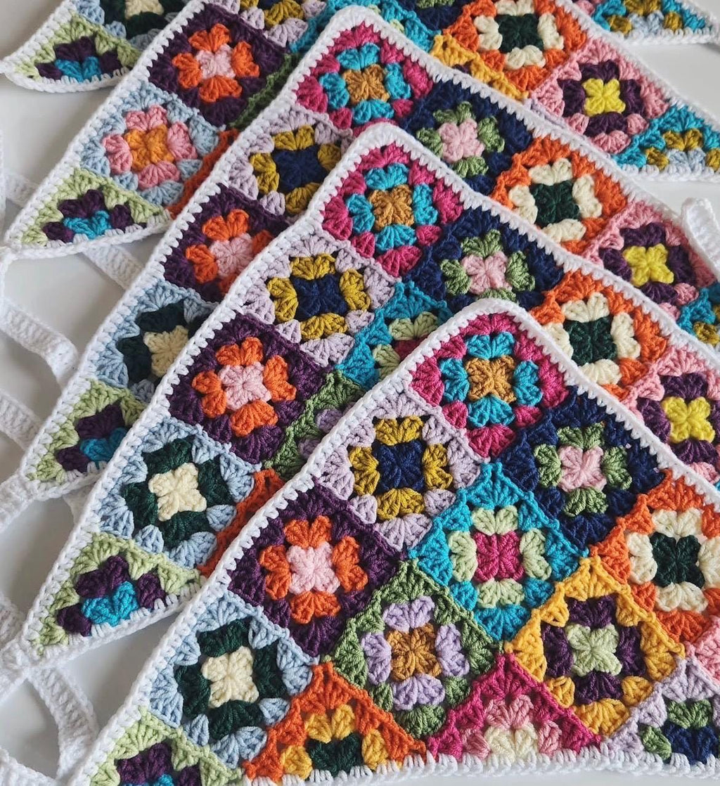3-in-1 Crochet Granny Square Bandana – Handmade Colorful Boho Accessory | Retro Crochet Gift