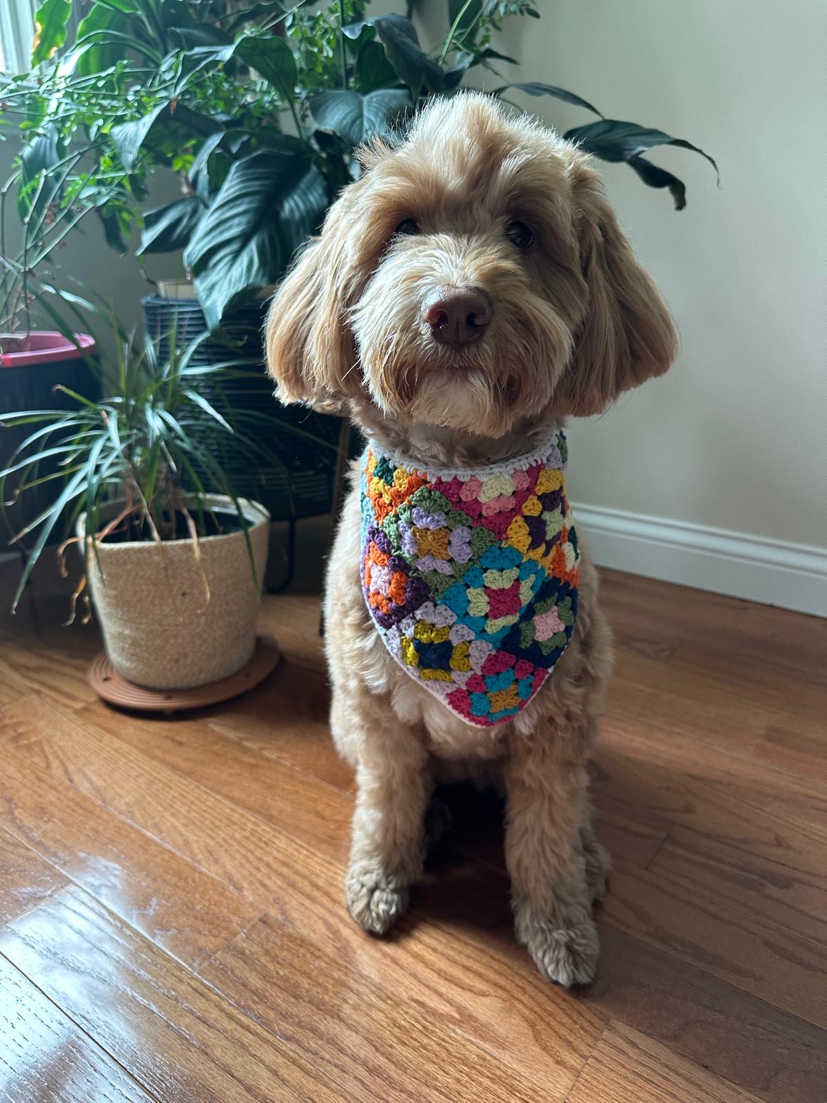 3-in-1 Crochet Granny Square Bandana – Handmade Colorful Boho Accessory | Retro Crochet Gift