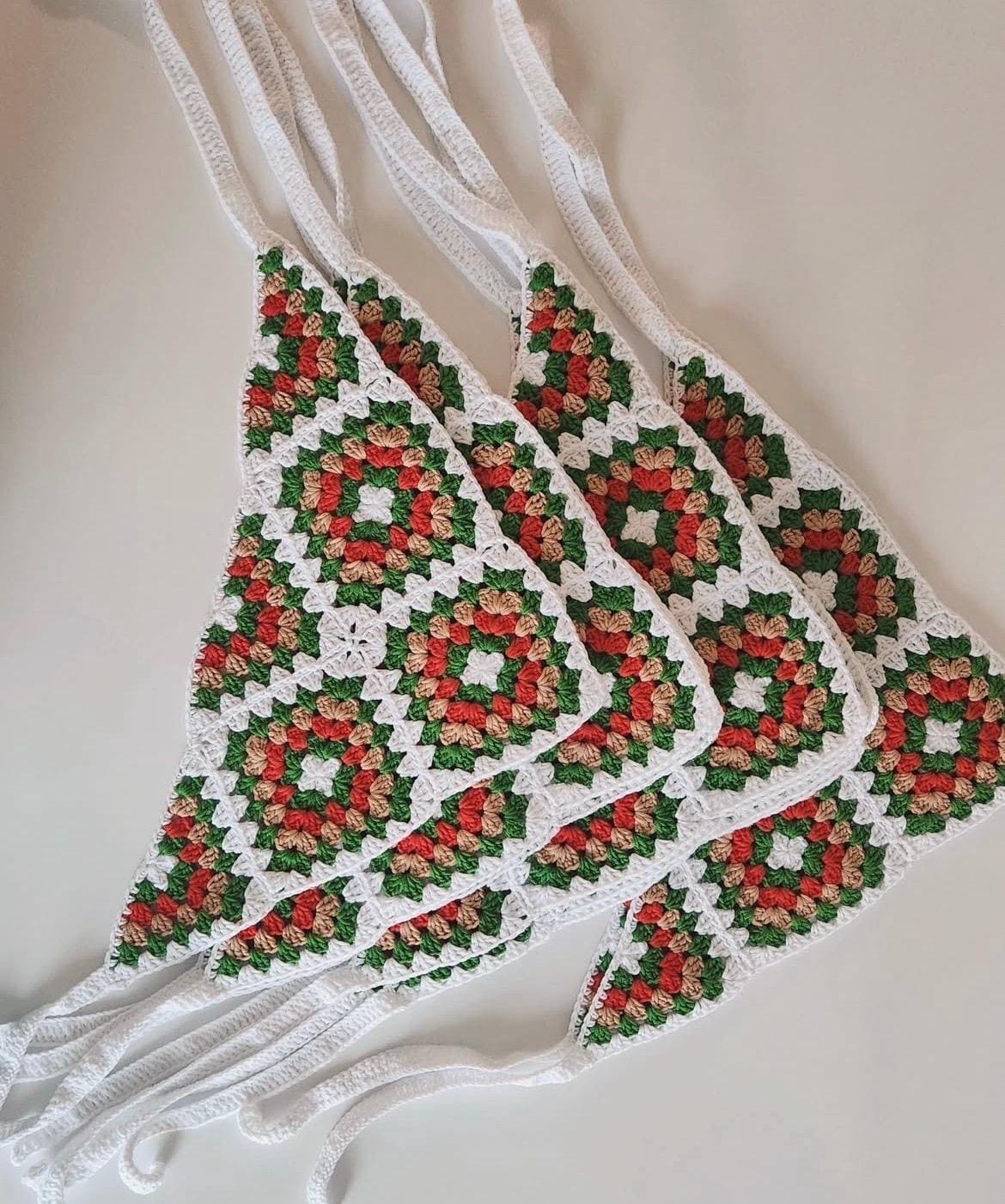 3-in-1 Crochet Granny Square Bandana – Handmade Colorful Boho Accessory | Retro Crochet Gift