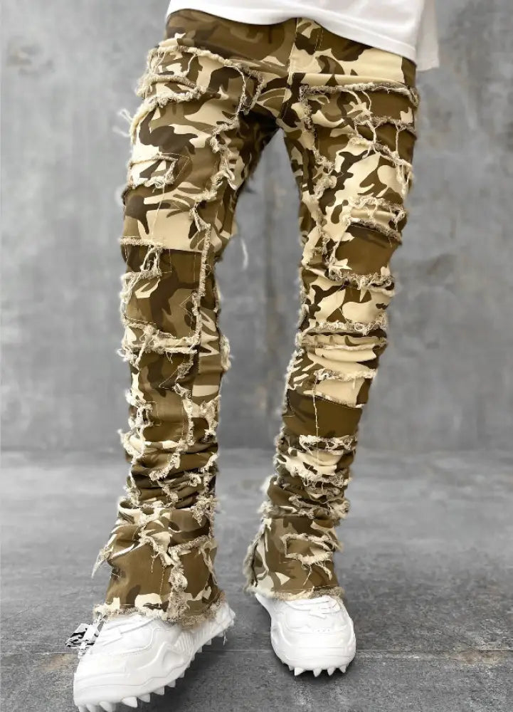 Men's Slim Fit Stacked Ripped Patchwork Streetwear Jeans