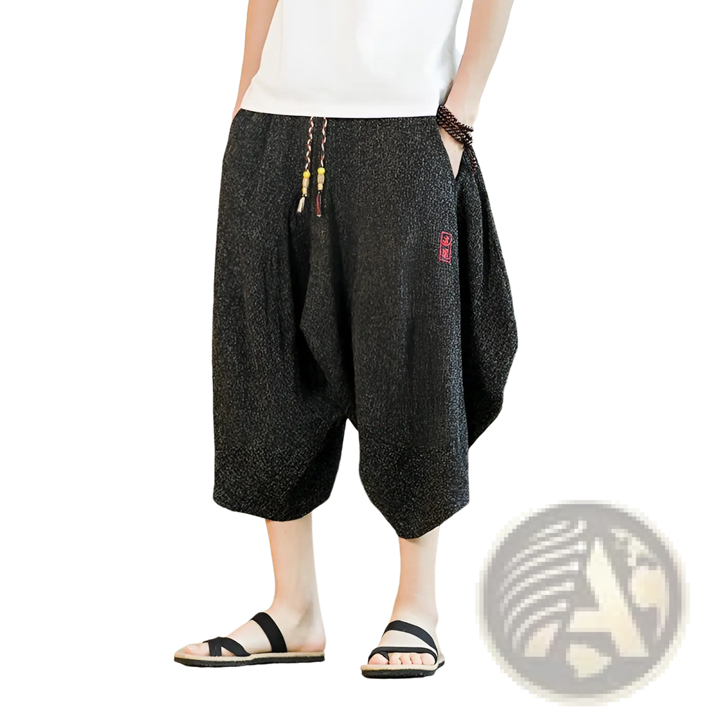 Men's Textured Cotton Wide Leg Lantern Harem Shorts