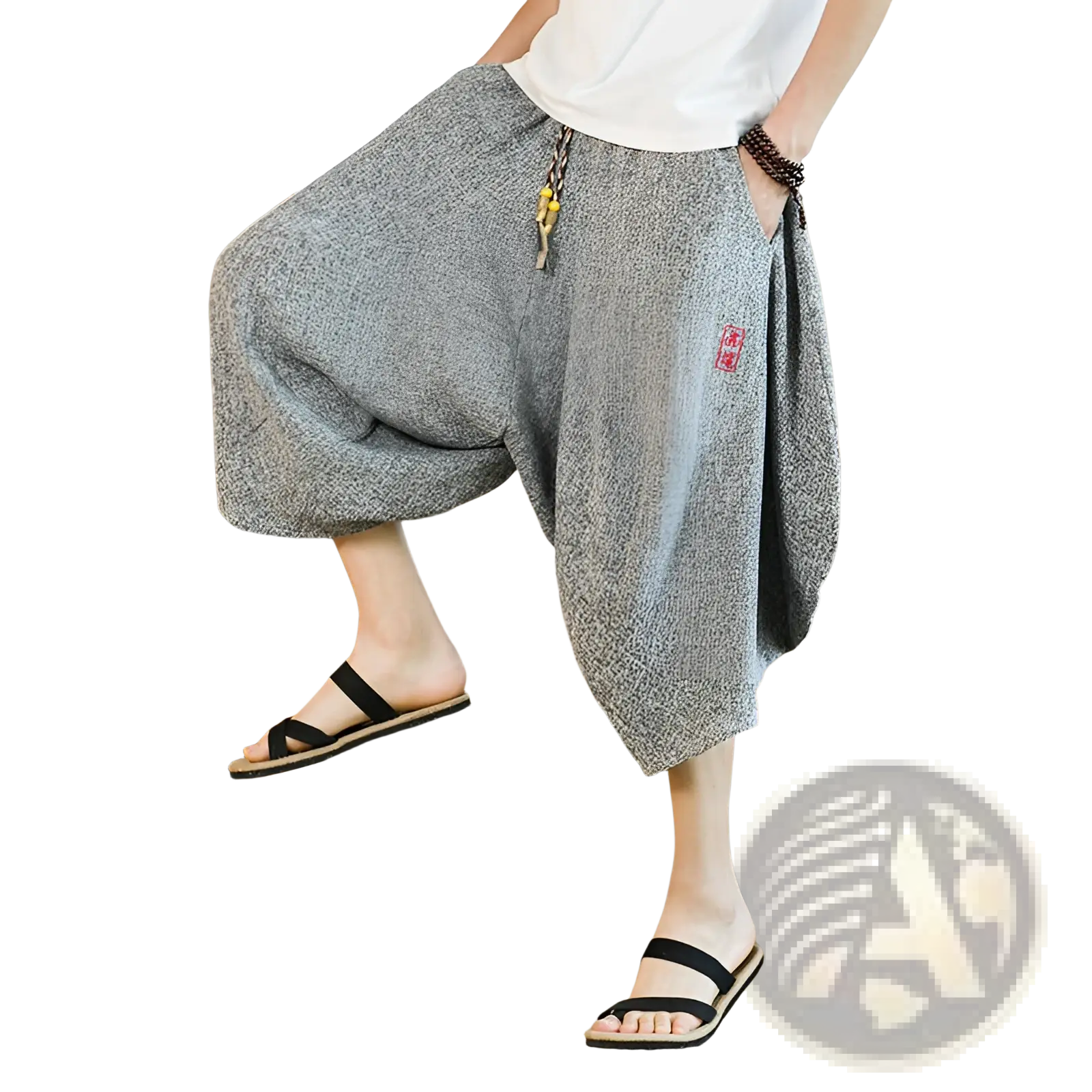 Men's Textured Cotton Wide Leg Lantern Harem Shorts