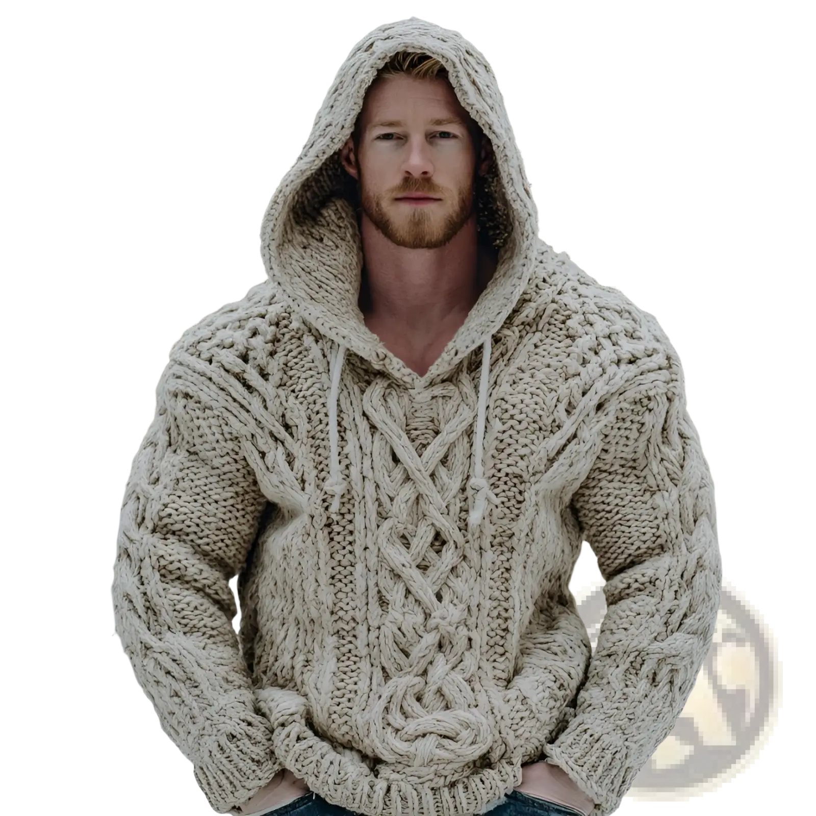 Vintage Patchwork Chunky Knit Oversized Hoodie