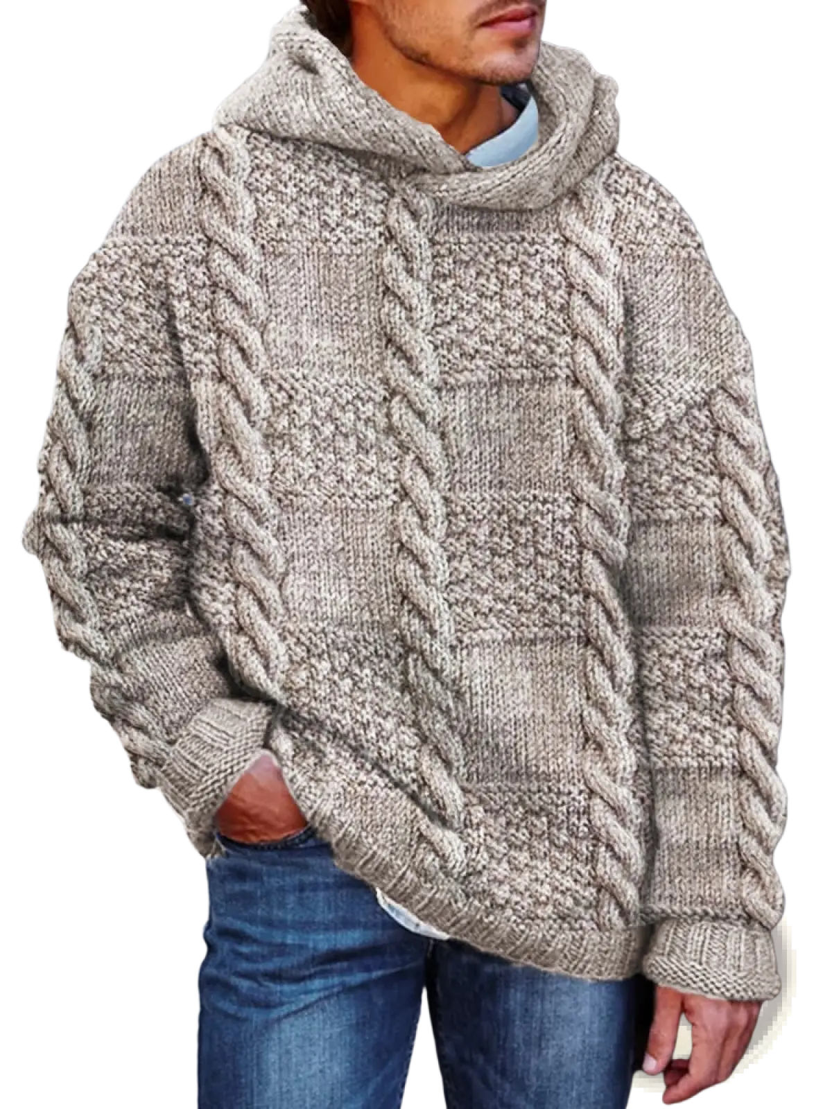 Vintage Patchwork Chunky Knit Oversized Hoodie