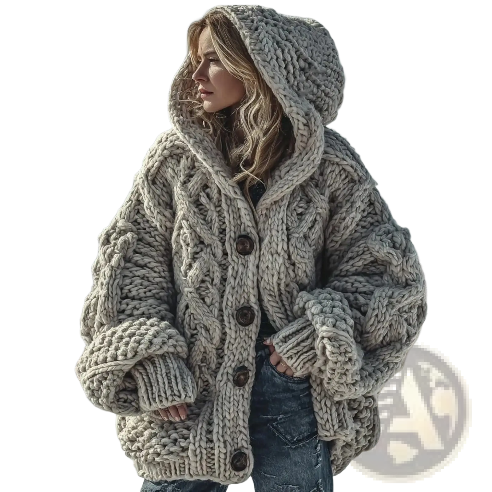 Vintage Patchwork Chunky Knit Oversized Hoodie