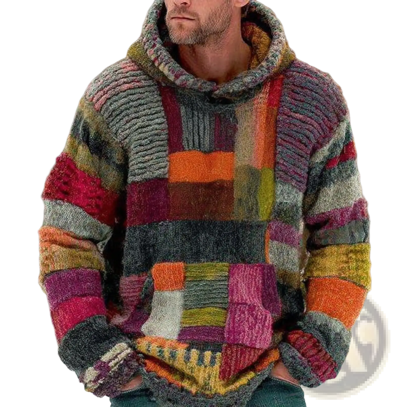 Vintage Patchwork Chunky Knit Oversized Hoodie