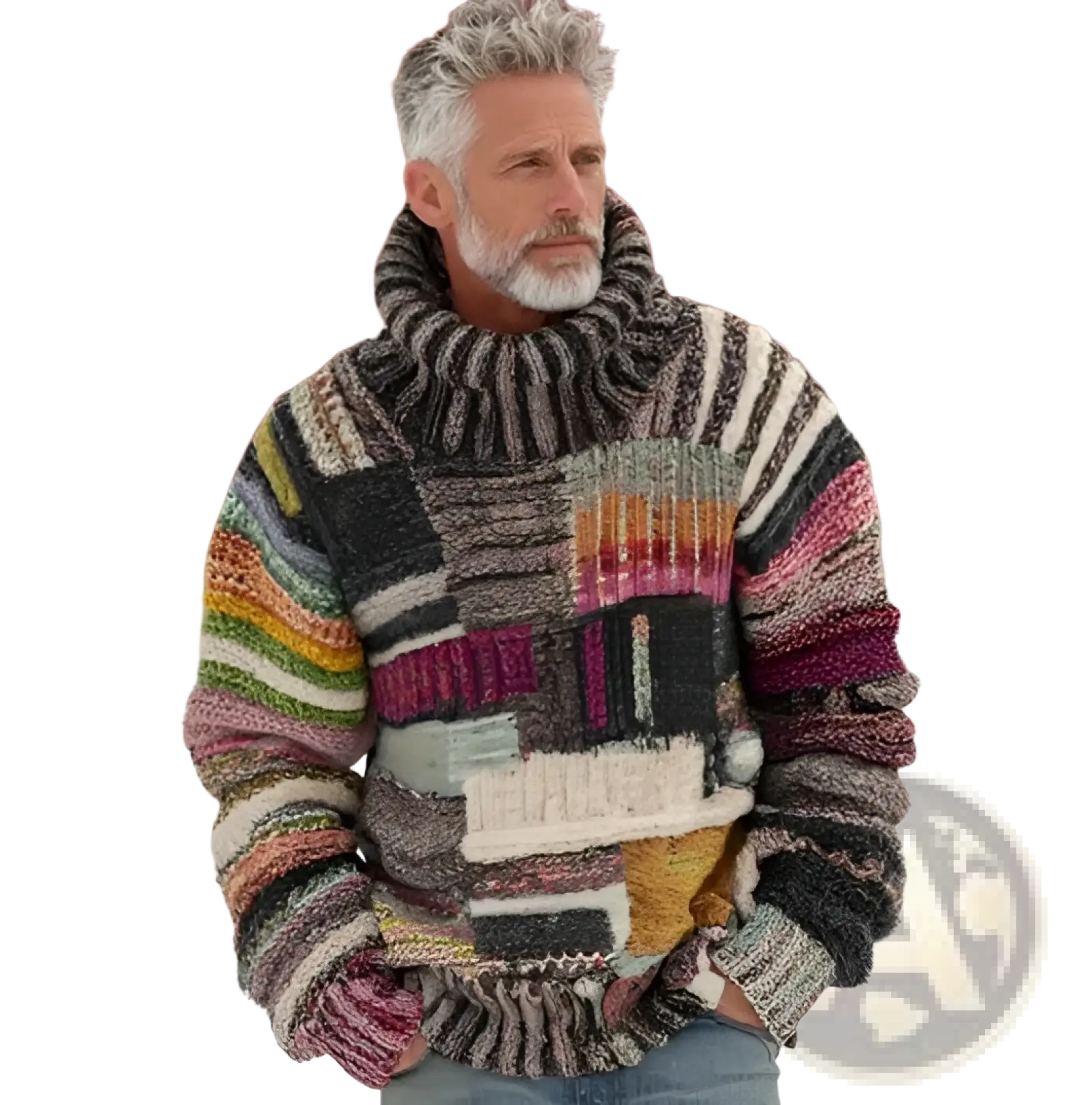 Vintage Patchwork Chunky Knit Oversized Hoodie