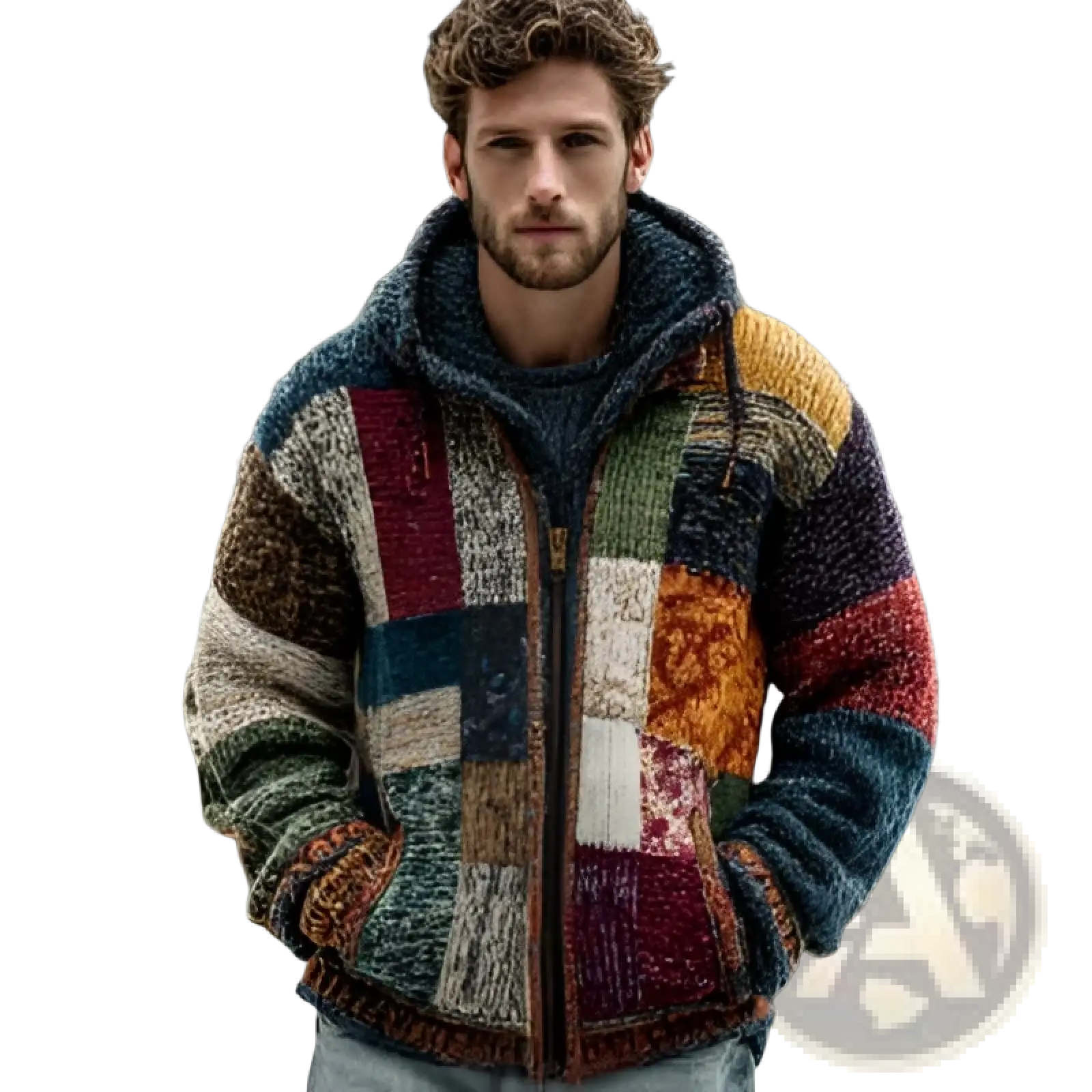 Vintage Patchwork Chunky Knit Oversized Hoodie