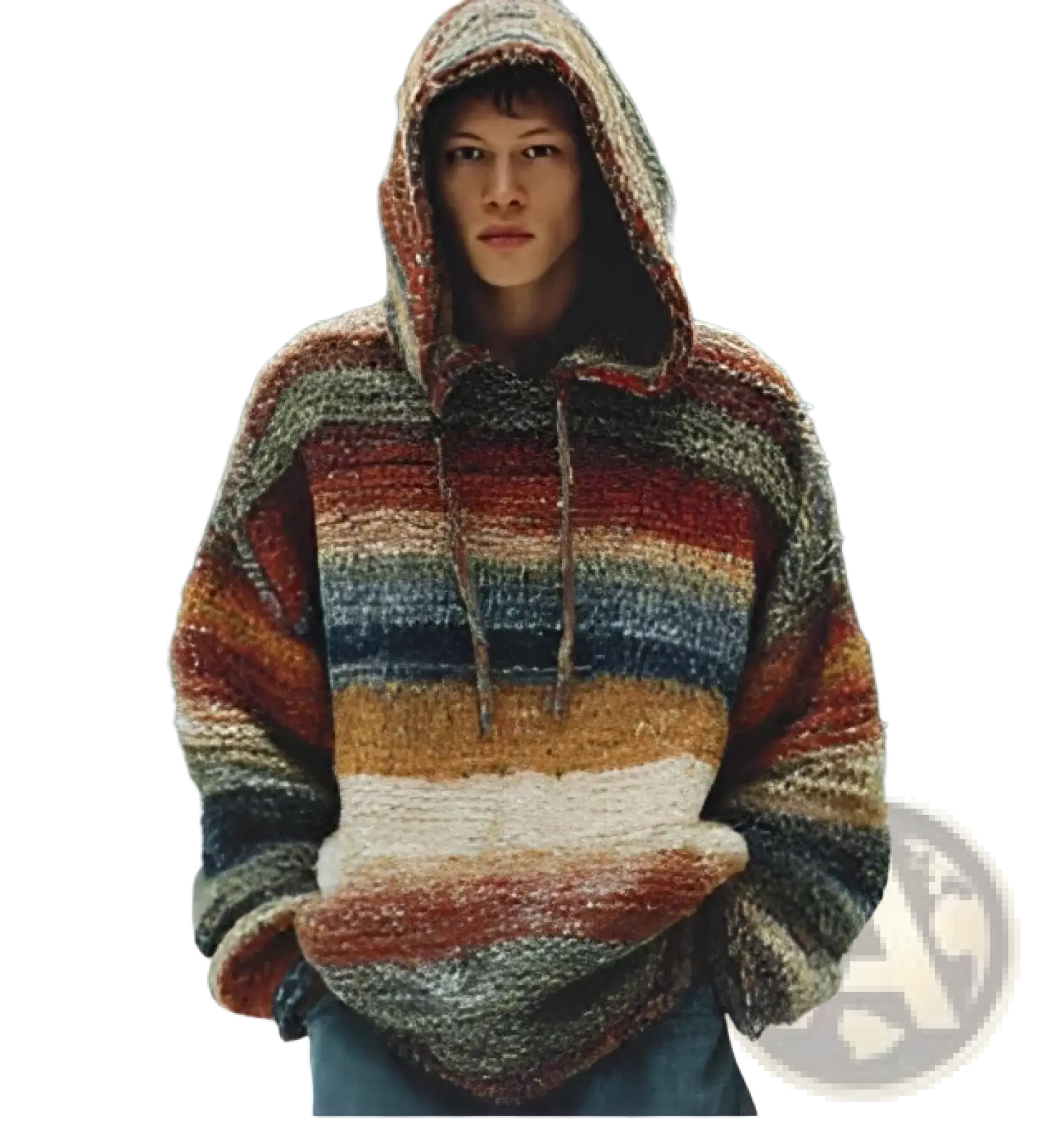 Vintage Patchwork Chunky Knit Oversized Hoodie