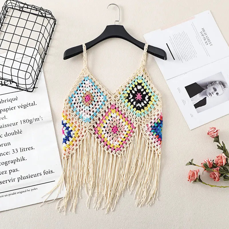 Crosa Bohemian Crochet Camisole Tank Top - White or Black (One Size)